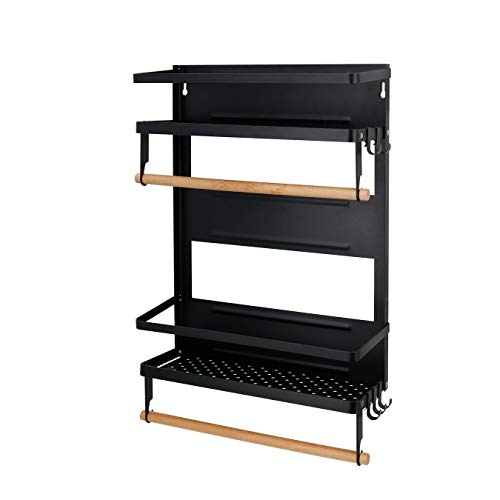  Jolitac Magnetic Fridge Spice Rack- Space Saving Organizer Black Shelf On Refrigerator, Kitchen Paper Towel Holder, Foldable Design (Black-Large)