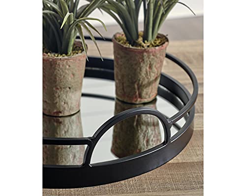  By Ashley Adria Contemporary Metal Serving Tray With Mirrored Base, Black