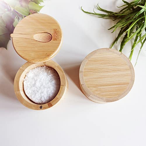  Bamboo Big Dipper Large Salt Cellar With Spoon And Magnetic Swivel Lid, 10 Ounce Storage Box