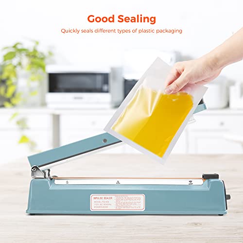  16 Inch Impulse Bag Sealer, Heat Sealer Machine Closer For Cookies, Manual Hot Sealing Machine For Poly Bag & Shrink Wrap With 2 Free Repair Kit (Blue)