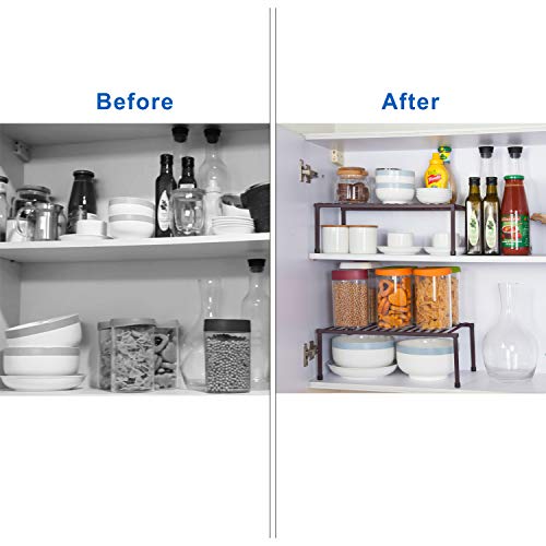  STORAGE MANIAC 2-Pack Expandable Kitchen Counter & Cabinet Shelf Organizer,Brown