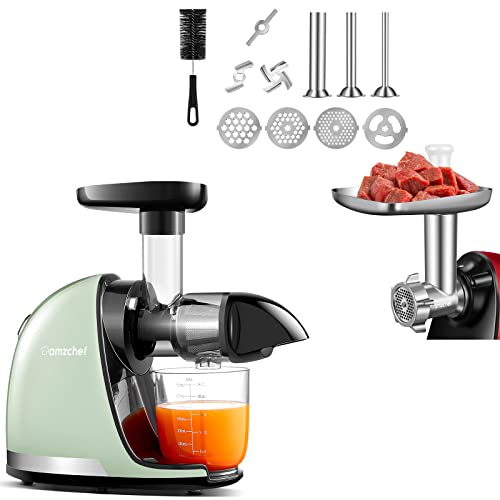  AMZCHEF Slow Masticating Juicer Bundle With Meat Grinder Attachment,Cold Press Juicer With Silent Motor And Reverse Function,with Sausage Stuffer Tubes And Grinding Plates