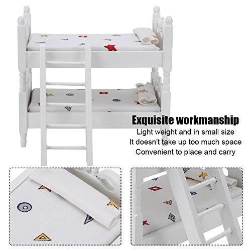  Miniature Dollhouse Furniture, Wooden Bunk Bed With Bedding Pillow Ladder For 1:12 Doll House Accessories (1:12) Dollhouses