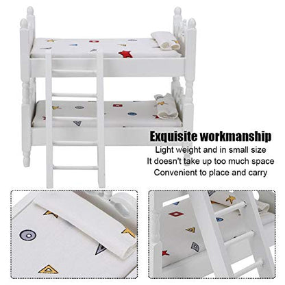  Miniature Dollhouse Furniture, Wooden Bunk Bed With Bedding Pillow Ladder For 1:12 Doll House Accessories (1:12) Dollhouses