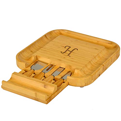  Ersonalized Monogrammed Engraved Bamboo Cutting Board For Cheese & Charcuterie With Knife Set & Cheese Markers- Designed & Quality Checked In USA