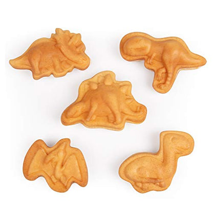  Dinosaur Mini Waffle Maker- 5 Different Shaped Dinos In Minutes - Make Fun Jurassic Breakfast For Kids And Adults With Cool Novelty Pancakes, Electric Non-Stick Waffler Iron, Fun Gift For Holiday