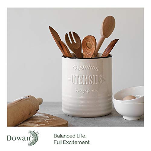  Kitchen Utensil Holder, 7.2″ Extra-Large Ceramic Stable Utensil Caddy, Rustic Cooking Utensil Crock For Farmhouse Kitchen Décor With Countertop-Protection Cork Bottom, Counter Utensil Organizer