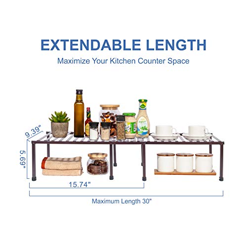  STORAGE MANIAC 2-Pack Expandable Kitchen Counter & Cabinet Shelf Organizer,Brown