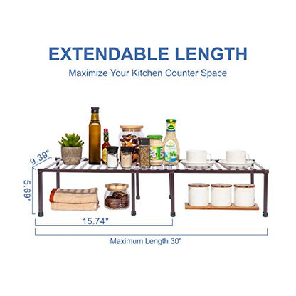  STORAGE MANIAC 2-Pack Expandable Kitchen Counter & Cabinet Shelf Organizer,Brown