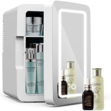  Mini Fridge 6L Capacity, Portable Small Refrigerator Cooler Or Warmer, AC DC Powered, Skincare Fridge With Mirror Door, For Food, Cosmetics, Home, Office And Car - White