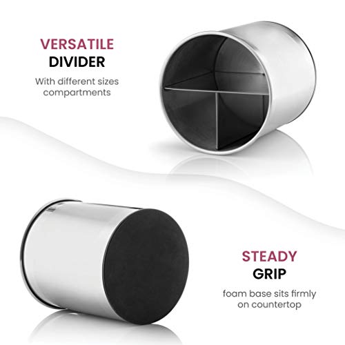  Xtra-Large Stainless Steel Kitchen Utensil Holder - 360° Rotating Utensil Caddy - Weighted Base For Stability - Utensil Crock With Removable Divider For Easy Cleaning - Countertop Utensil Organizer.