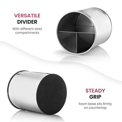  Xtra-Large Stainless Steel Kitchen Utensil Holder - 360° Rotating Utensil Caddy - Weighted Base For Stability - Utensil Crock With Removable Divider For Easy Cleaning - Countertop Utensil Organizer.