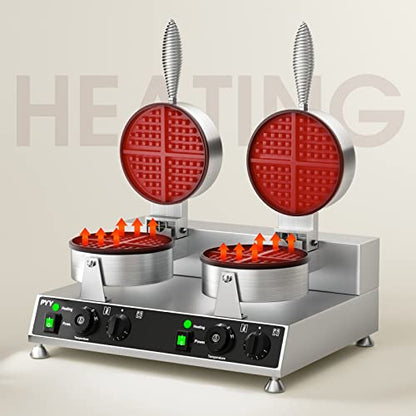  Commercial Waffle Maker PYY Double Waffle Maker Large Stainless Steel Waffle Maker Silver Non-stick Electric Chaffle Maker For Restaurant Party Food Stall