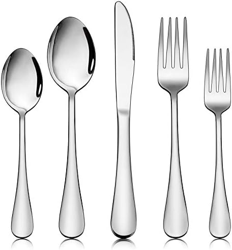  60-Piece Black Silverware Flatware Set For 12, Stainless Steel Eating Utensils Cutlery Includes Knives/Spoons/Forks, Tableware For Home Restaurant Party, Shiny Mirror Polished, Dishwasher Safe