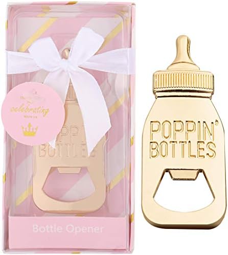  12 Pcs Pink Princess Baby Shower Favors For Girl,POPPINS'BOTTLE Bottle Opener Baby Shower Favor For Guests Girl Baby Shower Decoration Goodiebag Supplies (Pink And Gold, 12)