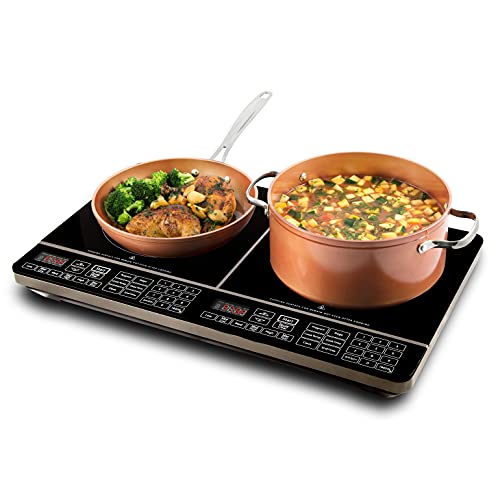  PIC Double, Portable, Powerful 1800W With 2 Large 8” Heating Coils, Independent Controls & Mosaic Induction Wok, Precise Temp Controls From 100°F To 575°F In 5°F, Wok Hei