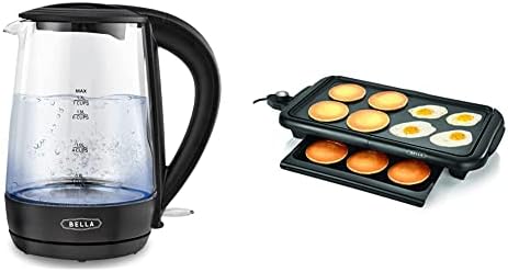 Bella 1.7 Liter Glass Electric Kettle, Quickly Boil 7 Cups Of Water In 6-7 Minutes, Soft Orange LED Lights Illuminate While Boiling, Cordless Portable Water Heater, Carefree Auto Shut-Off, White