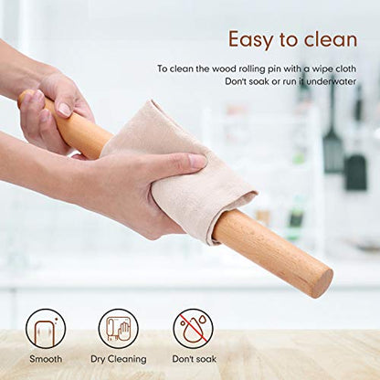  Wood French Rolling Pin For Baking, QUELLANCE Wooden Dough Roller With Silicone Baking Mat, Beech Wood Rolling Pins For Baking Dough, Pizza, Pie, Pastries, Pasta And Cookies,Red Pastry Mat