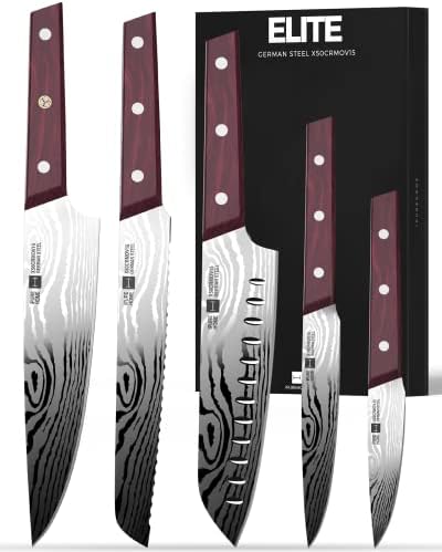  Ipurehome Knife Set Kitchen Knife Set, Professional 5 Pcs High Carbon German Stainless Steel Knife Set With Non-slip Wood Handles