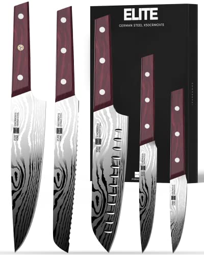  Ipurehome Knife Set Kitchen Knife Set, Professional 5 Pcs High Carbon German Stainless Steel Knife Set With Non-slip Wood Handles
