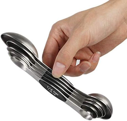  Magnetic Measuring Spoons Set Dual Sided Stainless Steel Measuring Spoon Stackable Teaspoon For Measuring Dry And Liquid Ingredients