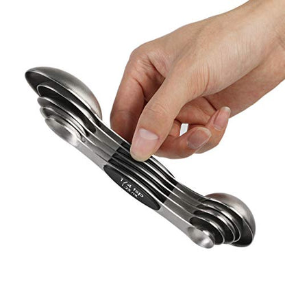  Magnetic Measuring Spoons Set Dual Sided Stainless Steel Measuring Spoon Stackable Teaspoon For Measuring Dry And Liquid Ingredients