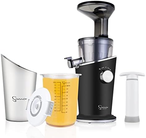  Ana 848 Easy Clean Vertical Juicer - Low Speed 43 RPM - Quiet - 15 Year Warranty Carrots Celery Wheatgrass Greens (Matte Black)