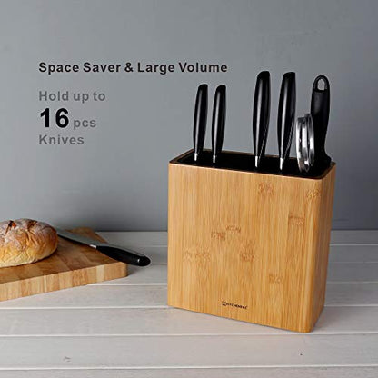  XL Bamboo Universal Knife Block Holder With Slots For Scissors And Sharpening Rod, Safe, Space Saver Knives Storage Stand Display Without Knives, Unique Slot Design To Protect Blade