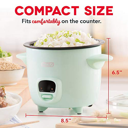 Dash Mini Rice Cooker Steamer With Removable Nonstick Pot, Keep Warm Function & Recipe Guide, 2 Cups, For Soups, Stews, Grains & Oatmeal - Aqua