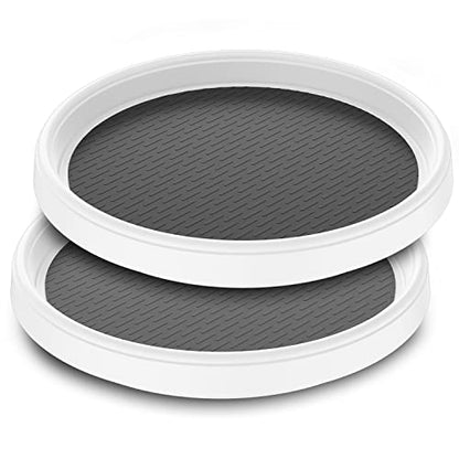  Retireno Lazy Susan Turntable 2 Pack , Non-Skid Lazy Susan Organizer 10 Inch For Cabinet, Pantry, Kitchen, Countertop, Vanity Display Stand White/Gray