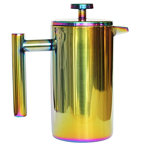 French Press Coffee Maker – 1 Or 2 Cups Small Stainless Steel Coffee Maker Double Walled French Press Rainbow 12oz/350ml