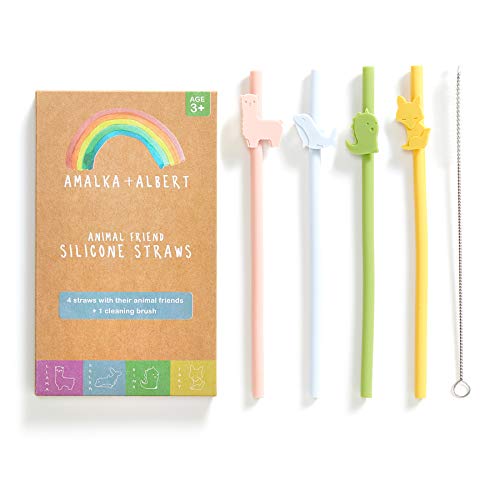  Silicone Straws Reusable Safe For Kids, 4pcs Flexible 7.8 Inches Long With 1 Cleaning Brush For 20oz And 30oz Tumblers, BPA Free, Eco-Friendly