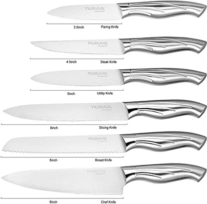  Kitchen Knife Block Set – 14-Piece Knife Set With Hardwood Block – Stainless Steel Blades – Hollow Knife Set For Chopping, Slicing, Dicing