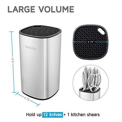  Universal Knife Block Holder, Stainless Steel Knife Stand Without Knives, Safe Space Saver Large Volume Stable Knife Storage With Scissors Slot, Detachable For Easy Cleaning - Square