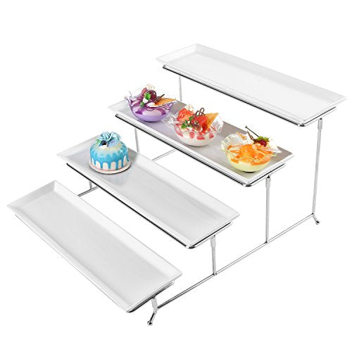  4 Tier White Ceramic Party Serving Platter/Food Display Trays On Chrome Plated Metal Stand