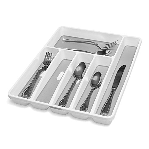  Classic Large Silverware Tray - White |CLASSIC COLLECTION | 6-Compartments| Kitchen Drawer Organizer | Soft-Grip Lining And Non-Slip Rubber Feet | BPA-Free