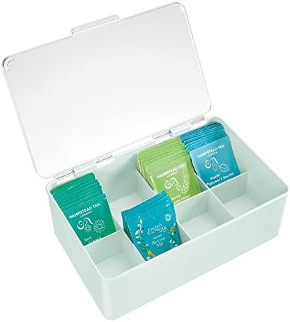  MDesign Plastic Stackable Tea Bag Organizer Storage Bin With Lid For Kitchen Cabinets, Countertops, Pantry - Container Holds Beverage Bags, Cups, Pods, Packets, Condiment Accessories - Clear