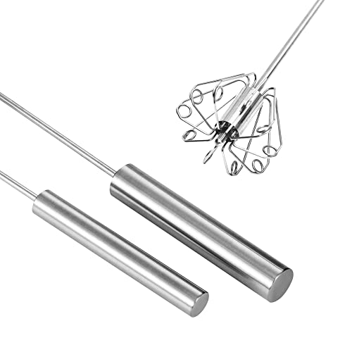  14 Inch Stainless Steel Hand Whisk - Durable & Easy To Use Push-Down Zip Whisker - Rotary Hand Mixer For Beating Eggs, Frothing Milk, Blending, Mixing, Whipping Smoothies & Shakes - Kitchen Tools