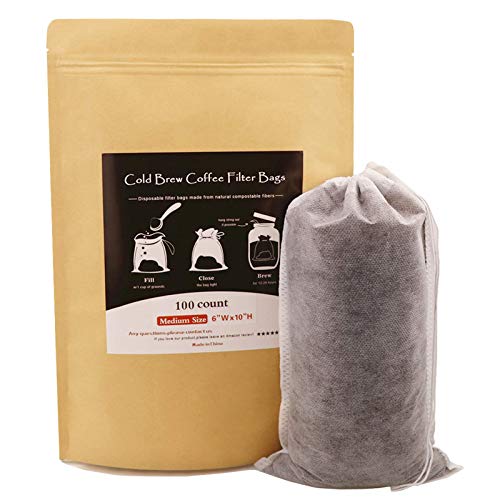  Isposable Cold Brew Coffee Filters - 100 Count Single Use Filter Sock Packs Durable Fine Mesh Brewing Bags For Concentrate, Iced Coffee Maker, French/Cold Press Kit, Tea In Mason Jar, 6'' X 10''