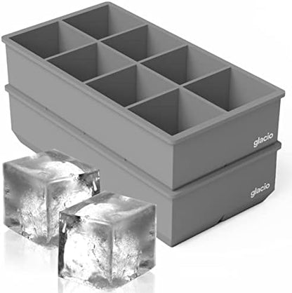  Glacio Ice Cube Trays Silicone - Large Ice Tray Molds For Making 8 Giant Ice Cubes For Whiskey - 2 Pack