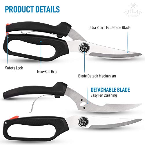  Spring-Loaded Poultry Shears - Premium Heavy Duty Kitchen Chicken Shears With Anti-Slip Handle & Safety Lock - Poultry Scissors For Meat, Game, Chicken, Bone, Herbs & More