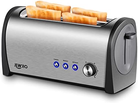  Long Slot Toaster 4 Slice, Stainless Steel Retro Toasters Best Rated Prime With 1.25" Extra Wide Slot And Defrost/Reheat/Cancel Function/6 Browning Settings/Removable Crumb Tray/Evenly Toasting, 1300W
