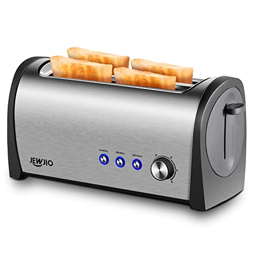  Long Slot Toaster 4 Slice, Stainless Steel Retro Toasters Best Rated Prime With 1.25" Extra Wide Slot And Defrost/Reheat/Cancel Function/6 Browning Settings/Removable Crumb Tray/Evenly Toasting, 1300W