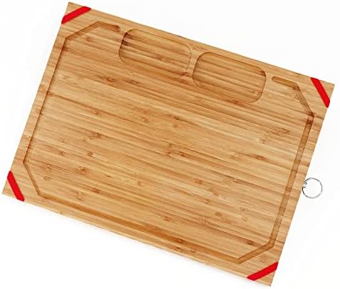 Nique Large Bamboo Cutting Board, 17.7'' Organic Chopping Board With Non-slip Rubber Grips, With 2 Specially Designed Compartments For Chopped Garlic Onion Meat