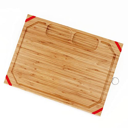  Nique Large Bamboo Cutting Board, 17.7'' Organic Chopping Board With Non-slip Rubber Grips, With 2 Specially Designed Compartments For Chopped Garlic Onion Meat