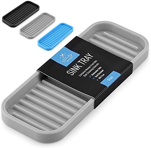  (9x3.5) Silicone Sponge Holder For Kitchen Sink - Flexible Multipurpose Kitchen Soap Tray Sponge Holder - Sink Organizer Tray For Kitchen, Bathroom, Makeup, Trinkets & More (Gray)