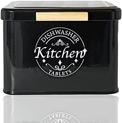  Dishwasher Pod Container With Hinged Lid. Farmhouse Metal Dishwaser Pods Holder For Kitchen Cabinet Organizer. Modern Kitchen Decor And Accessories. Dishwasher Detergent Tablet Storage(Cream)