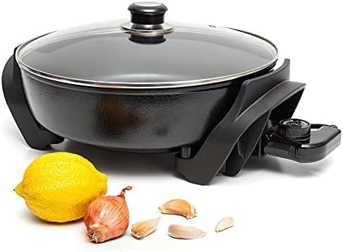  Nonstick Electric Skillet 12 Inch Aluminum Electric Fryer With 2 Layers Of Non-Stick Coating | Adjustable Temperature Control | Lid With Steam Vent & Heat-Resistant Handle