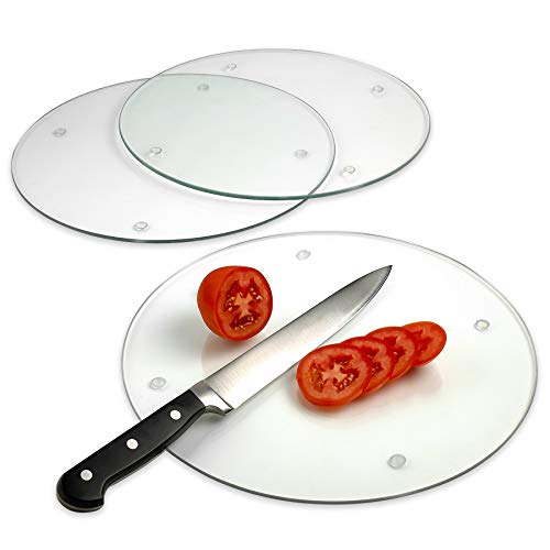  Mpered Glass Cutting Board – Long Lasting Clear Glass – Scratch Resistant, Heat Resistant, Shatter Resistant, Dishwasher Safe. (3 Round 12")