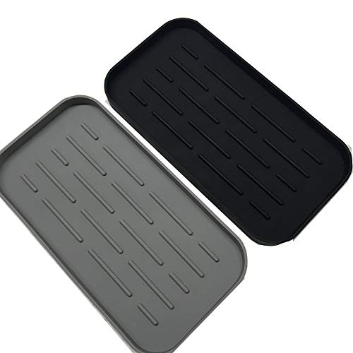  WeTest 2 Pack Premium Kitchen Sink Silicone Sponge Holder - Sink Organizer Tray For Soap Dispenser, Sponges, Scrubber (Black/Grey) (LJ-JSL-1127C1)